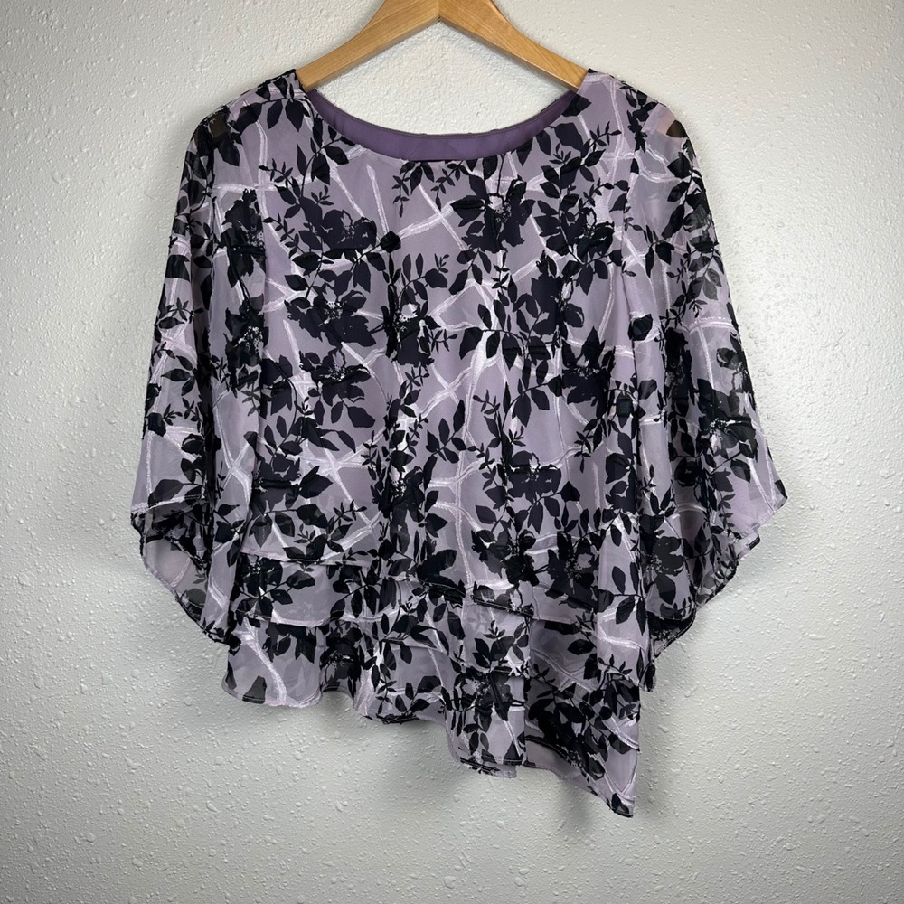Alex Evenings Size LP Blouse Floral Tiered Purple Dark Romantic Formal Night Out